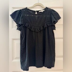 LOFT Black Lace Ruffle Blouse